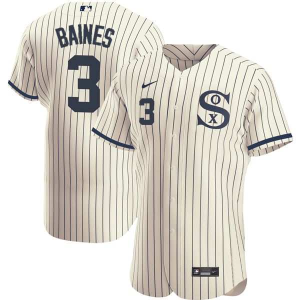 Men Chicago White Sox #3 Baines Cream stripe Dream version Elite Nike 2021 MLB Jerseys